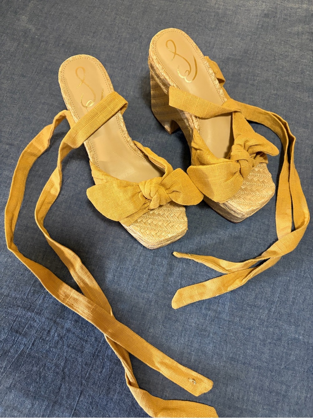 Yellow Tie-Wrap Platform Sandals - Womens
